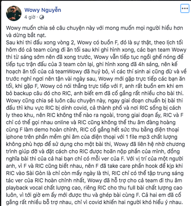 HLV Wowy kêu gọi cộng đồng mạng dừng bắt nạt học trò, đáp trả ý kiến anh phản ứng gay gắt với giám khảo Rap Việt - Ảnh 3.