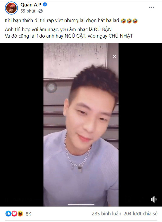 Quân A.P nổi hứng cover bài rap của GDucky và muốn thi Rap Việt, netizen nghe xong lập tức xin idol quay xe gấp: Từ bỏ ngay đi anh ơi! - Ảnh 1.