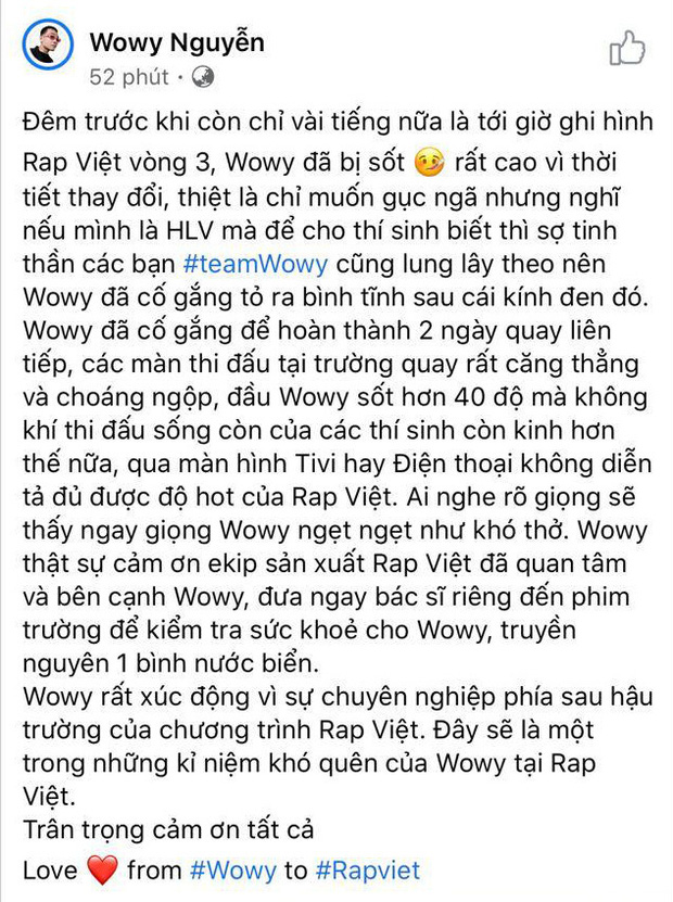 Wowy bị sốt cao đến mức phải truyền nước biển trước giờ ghi hình vòng 3 Rap Việt - Ảnh 1.