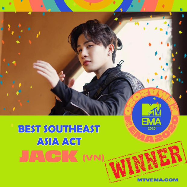 Jack chiến thắng giải Nghệ Sĩ Đông Nam Á xuất sắc nhất tại MTV EMA 2020 sau Mỹ Tâm, Đông Nhi, Sơn Tùng M-TP - Ảnh 3.