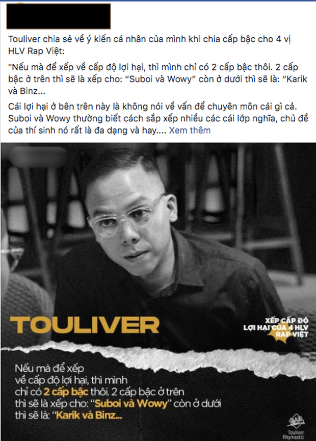 Touliver xếp hạng Suboi - Wowy trên Binz - Karik, netizen tranh cãi: Người khen quá chuẩn, kẻ khẳng định ngược rồi anh ơi - Ảnh 4.