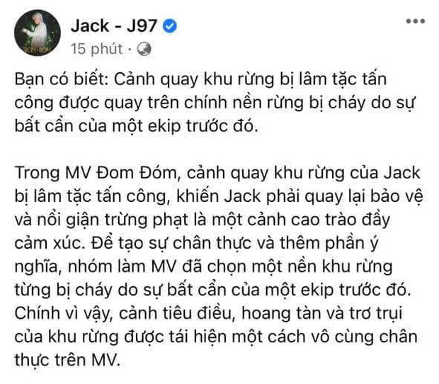 Jack tiết lộ câu chuyện đằng sau cảnh cháy rừng trong MV Đom Đóm, fan khen ngợi ekip vì ý thức bảo vệ môi trường - Ảnh 1.