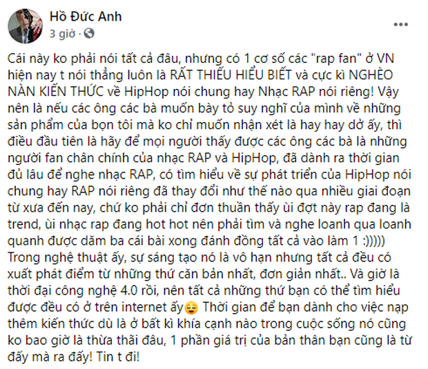 Biến gì đây: loạt thí sinh Rap Việt MCK, Gonzo,... đồng loạt chia sẻ 1 bài viết chỉ trích rap fan hiện nay thiếu hiểu biết, nghèo nàn kiến thức? - Ảnh 4.